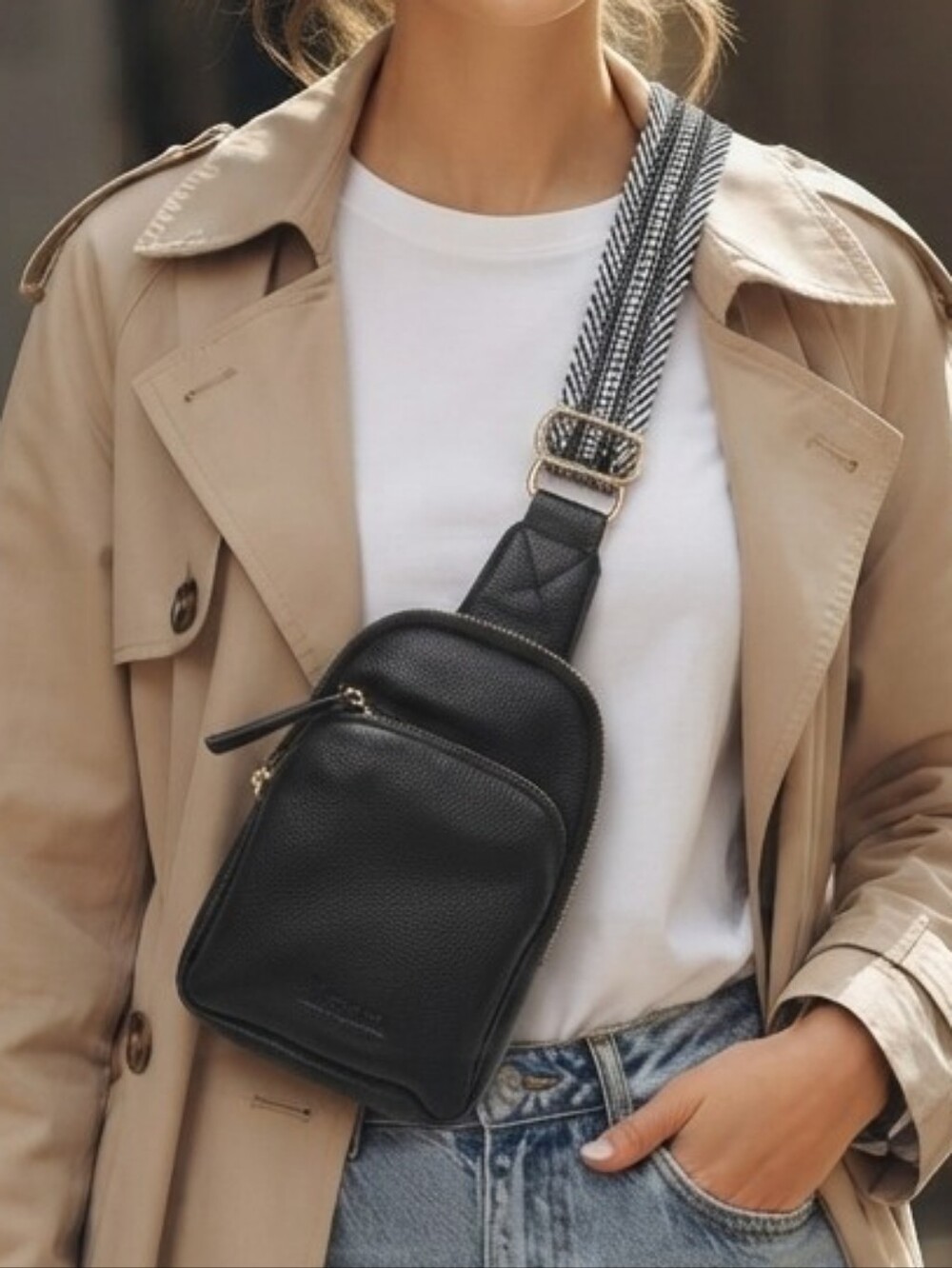 Kattee Black Sling Bag Pebbled Cowhide Leather Crossbody Chest Fanny Packs Chic